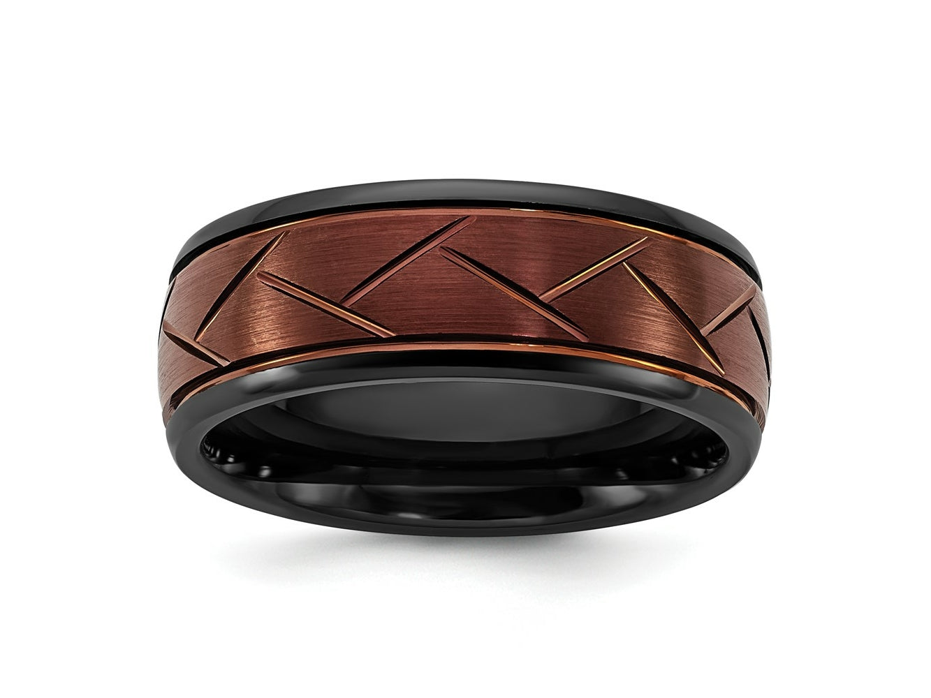 FJC Finejewelers Ceramic Wedding Band Black with Red IP-plated Scratch Finish Grooved Center 8 mm