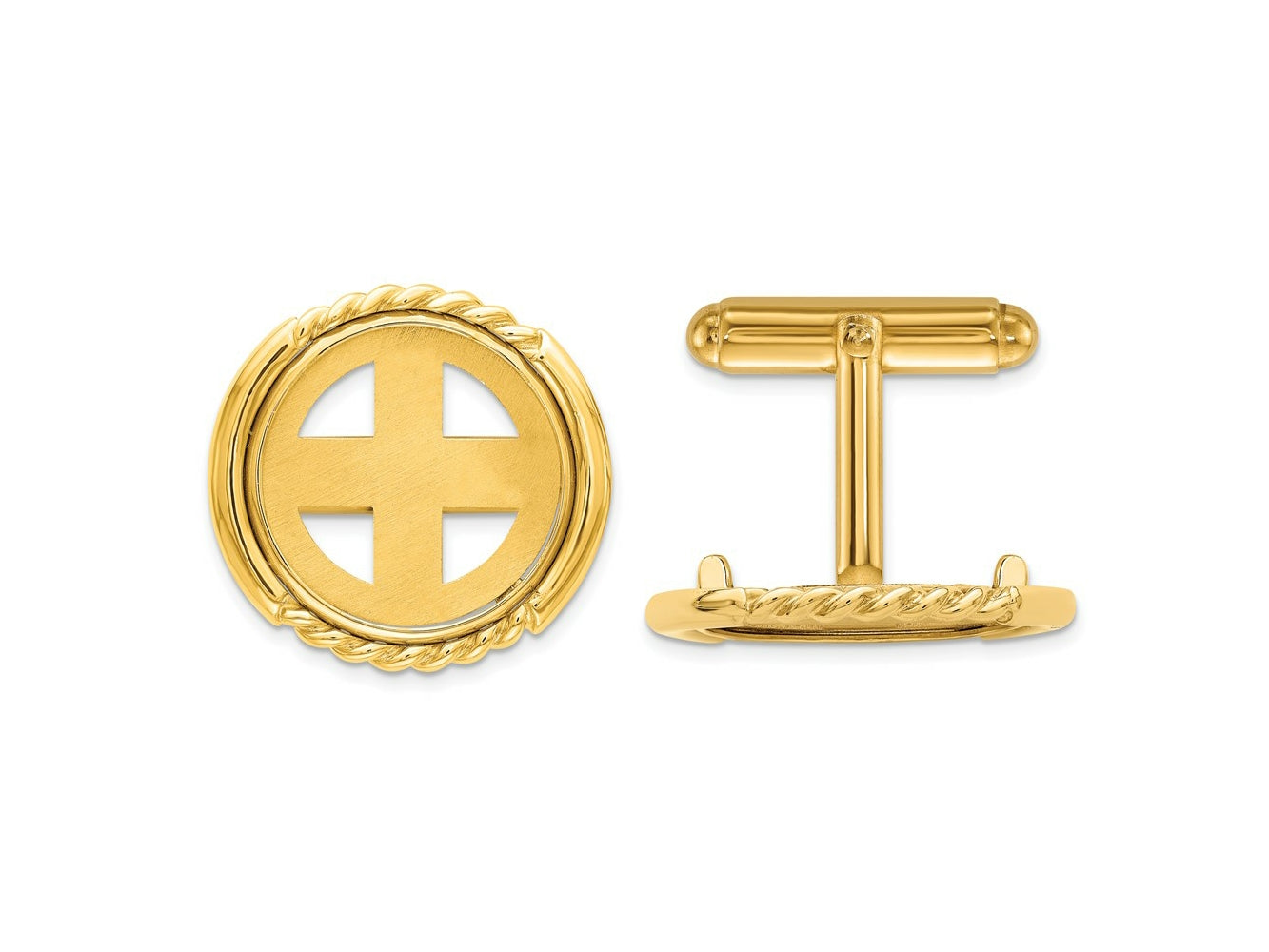 FJC Finejewelers 14 kt Yellow Gold Men's Bright and Twisted 16.5mm Coin Bezel Cuff Links