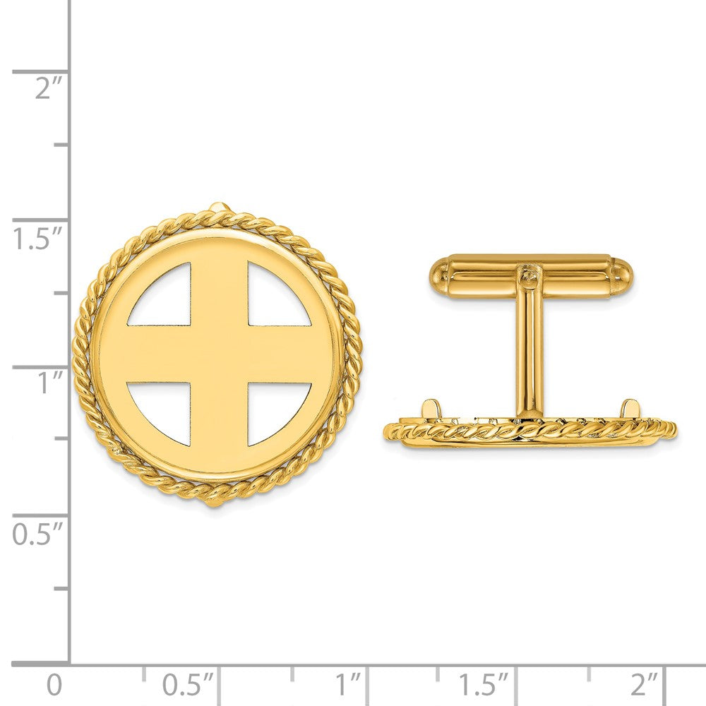 FJC Finejewelers 14 kt Yellow Gold Men's Polished Twisted Wire 21.6mm Coin Bezel Cuff Links