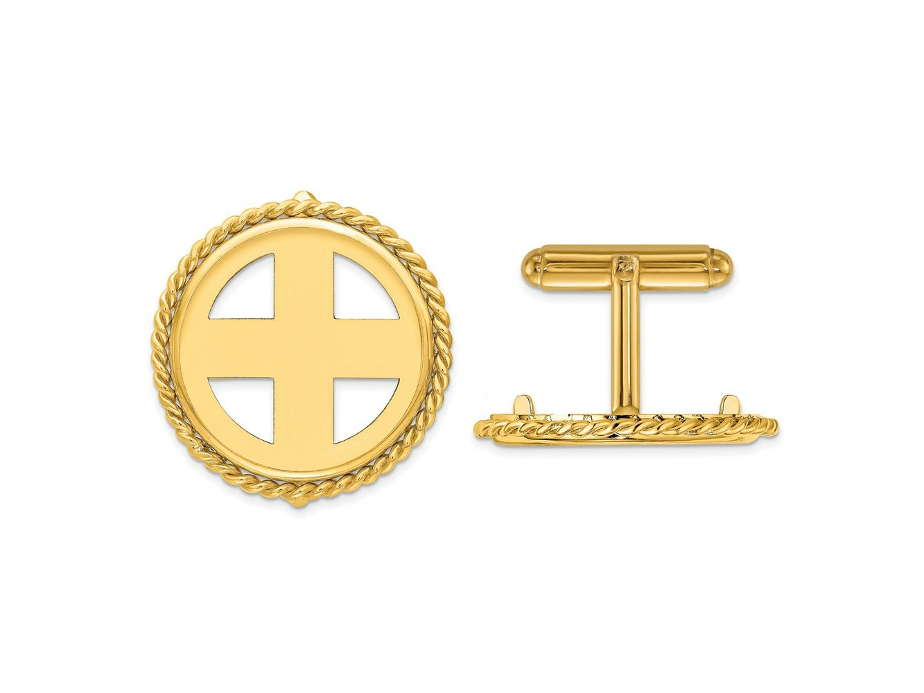 FJC Finejewelers 14 kt Yellow Gold Men's Polished Twisted Wire 21.6mm Coin Bezel Cuff Links