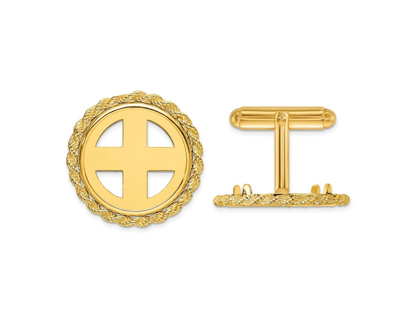 FJC Finejewelers 14 kt Yellow Gold Men's Polished Rope 17.8mm Coin Bezel Cuff Links