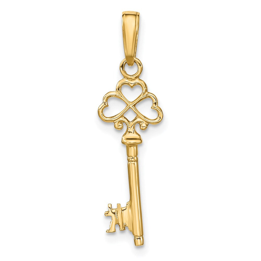 FJC Finejewelers 14 kt Yellow Gold Polished 3-D Hearts Key Charm 27 x 9 mm