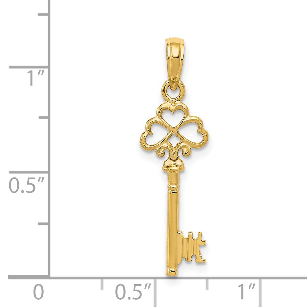 FJC Finejewelers 14 kt Yellow Gold Polished 3-D Hearts Key Charm 27 x 9 mm