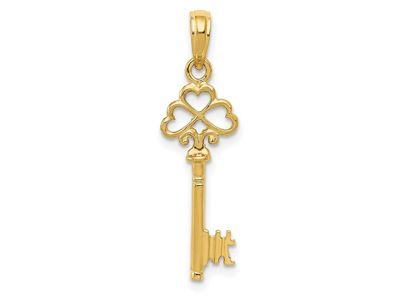 FJC Finejewelers 14 kt Yellow Gold Polished 3-D Hearts Key Charm 27 x 9 mm