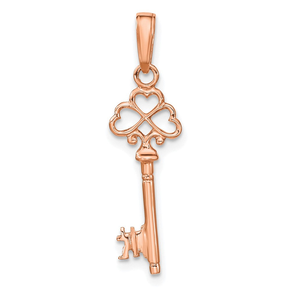 FJC Finejewelers 14 kt Rose Gold Polished 3-D Hearts Key Charm 7 mm