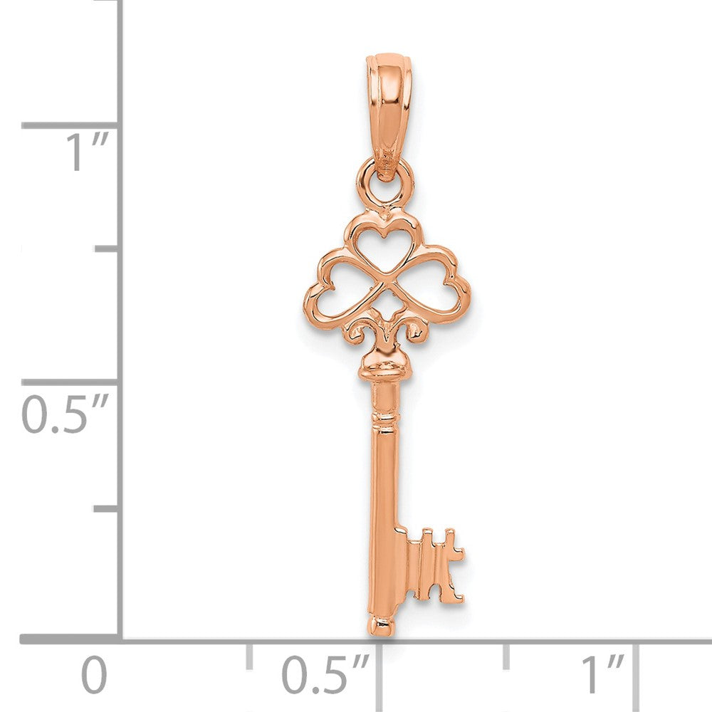 FJC Finejewelers 14 kt Rose Gold Polished 3-D Hearts Key Charm 7 mm