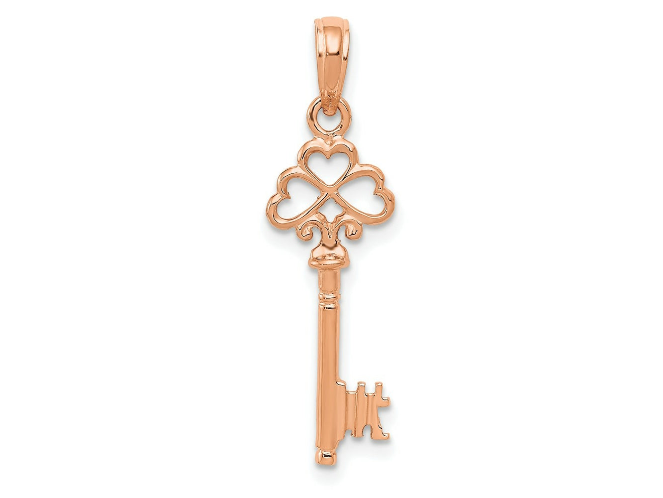 FJC Finejewelers 14 kt Rose Gold Polished 3-D Hearts Key Charm 7 mm