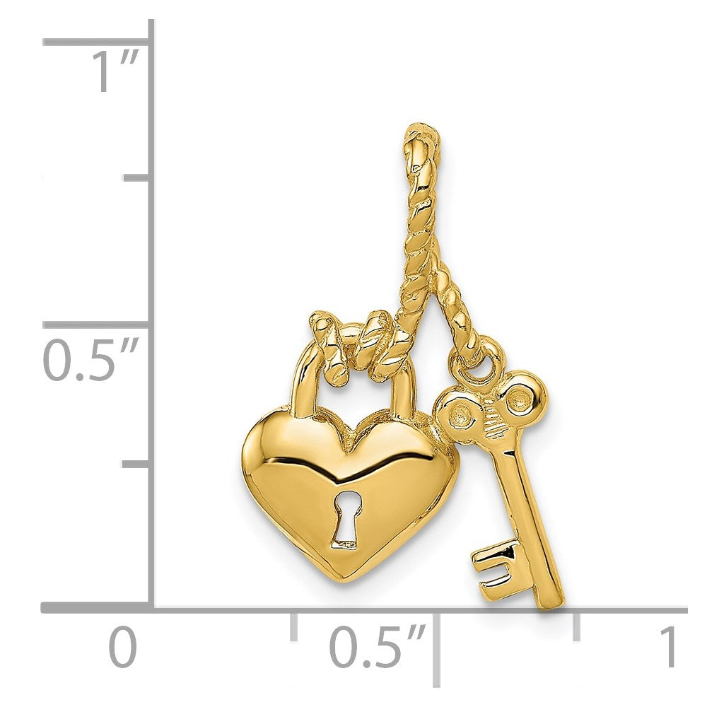 FJC Finejewelers 14 kt Yellow Gold Polished Key Tied to Heart Lock Charm 22 x 14 mm