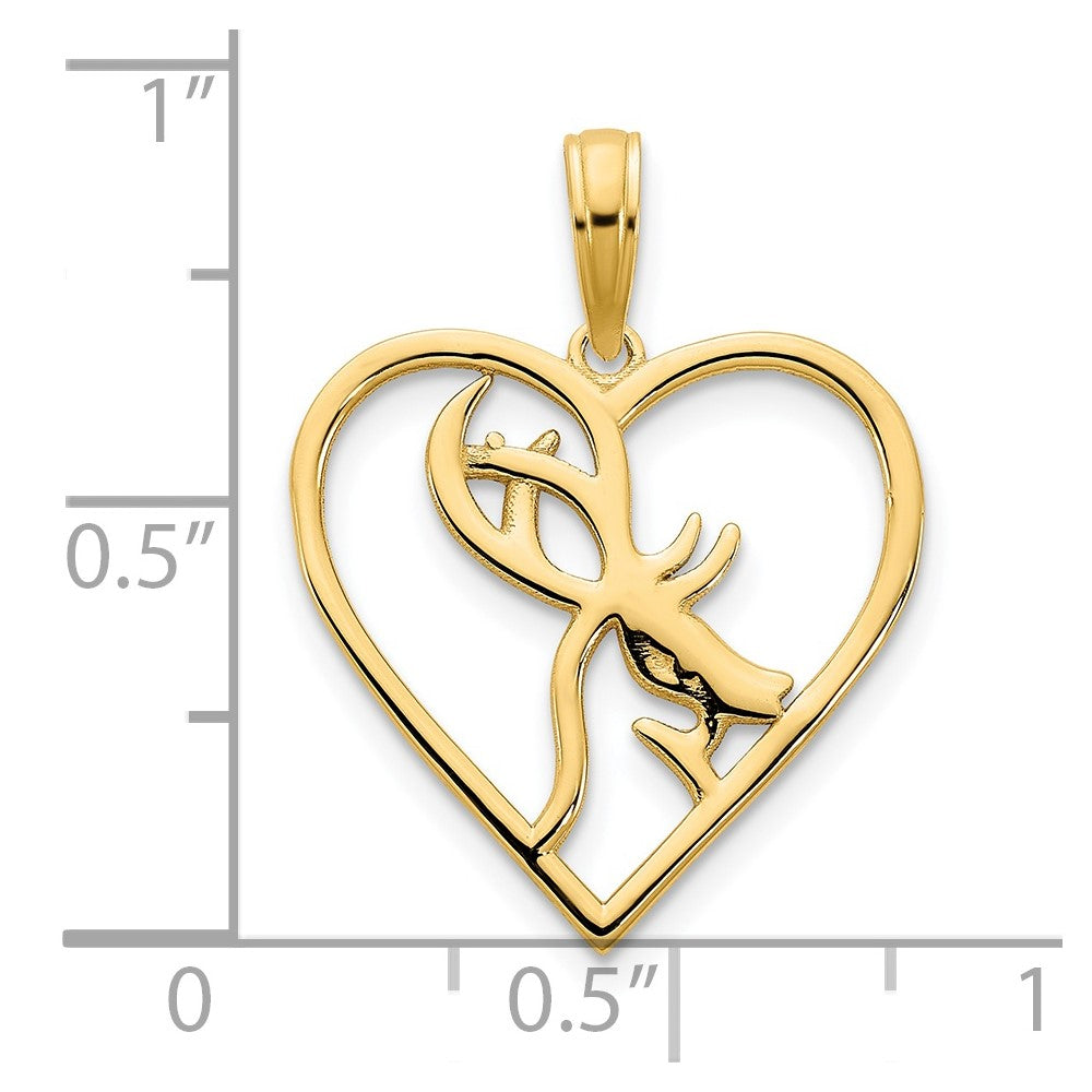 FJC Finejewelers 14 kt Yellow Gold Deer in a Heart Charm 18 mm