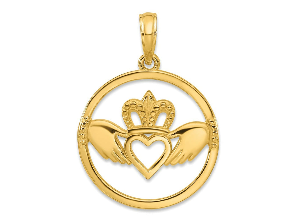 FJC Finejewelers 14 kt Yellow Gold Claddagh Circle Charm 20 x 18 mm