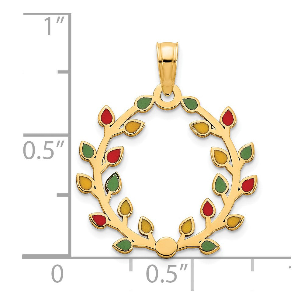 FJC Finejewelers 14 kt Yellow Gold Polished Epoxy Christmas Light Wreath Charm 24 x 18 mm