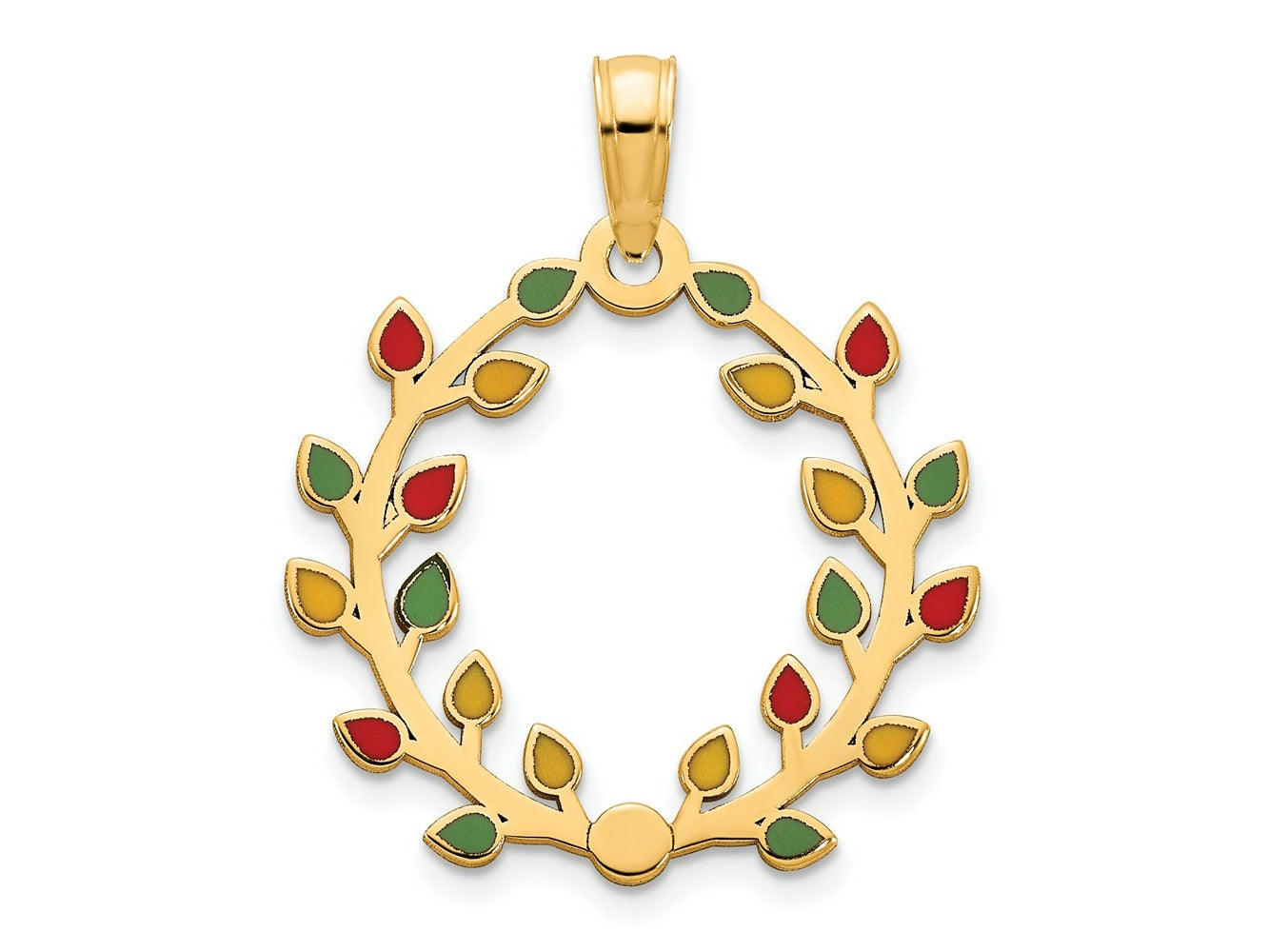 FJC Finejewelers 14 kt Yellow Gold Polished Epoxy Christmas Light Wreath Charm 24 x 18 mm