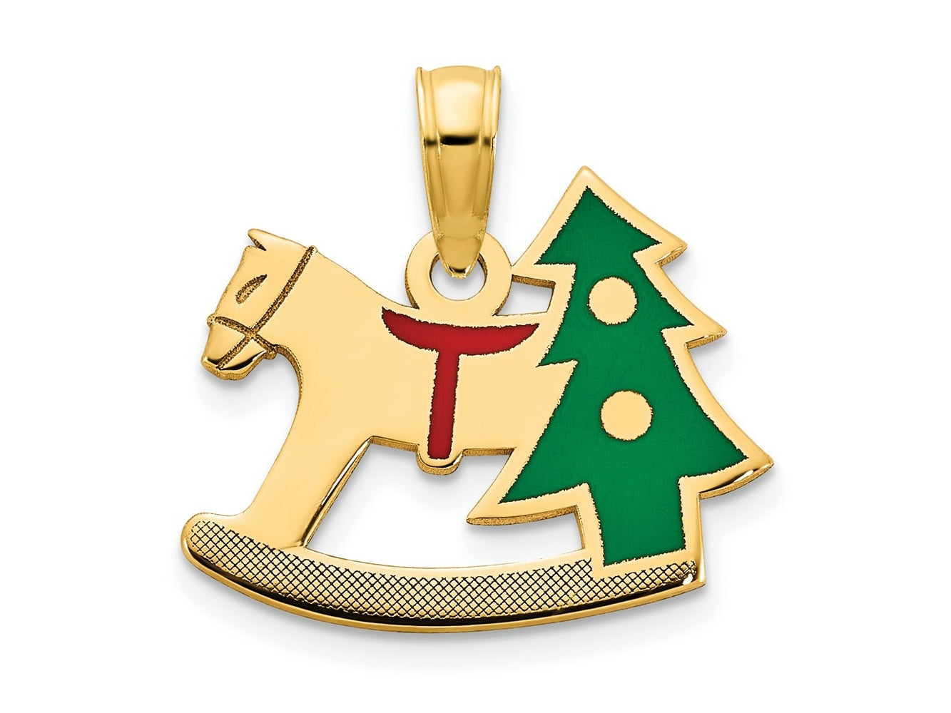 FJC Finejewelers 14 kt Yellow Gold Polished Epoxy Rocking Horse with Christmas Tree Charm 15 mm