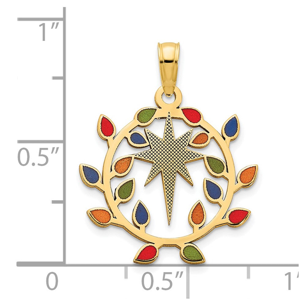 FJC Finejewelers 14 kt Yellow Gold Epoxy Christmas Lights and North Star Charm 24 x 17 mm