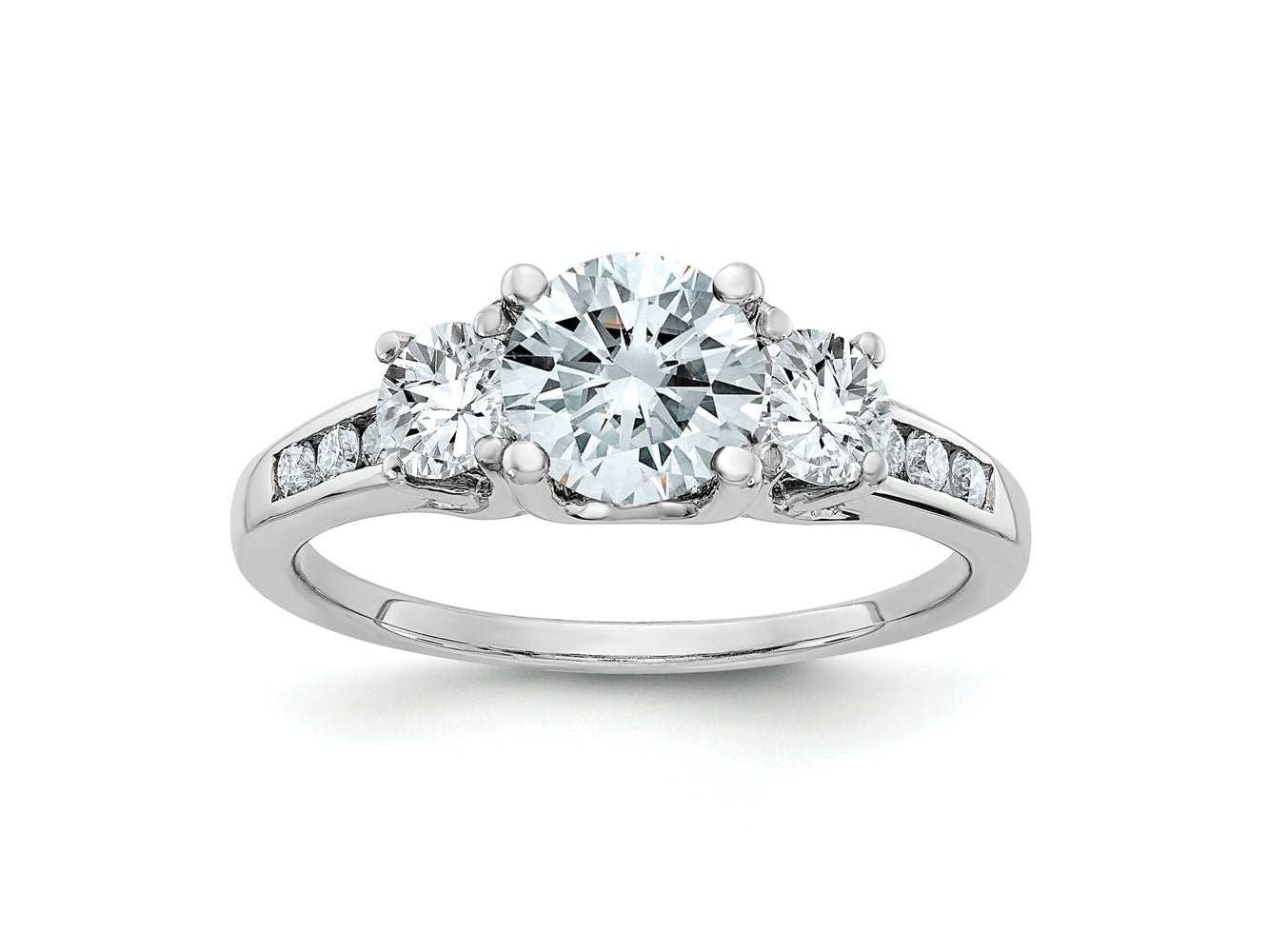FJC Finejewelers 14 kt White Gold 1.50 ct. Three Stone with Sides D E F Pure Light Moissanite Engagement Ring