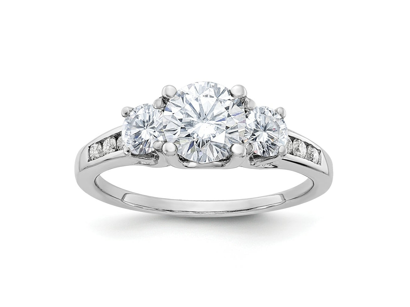 FJC Finejewelers 14 kt White Gold 1.50ct. Three Stone with Side G H I True Light Moissanite Engagement Ring