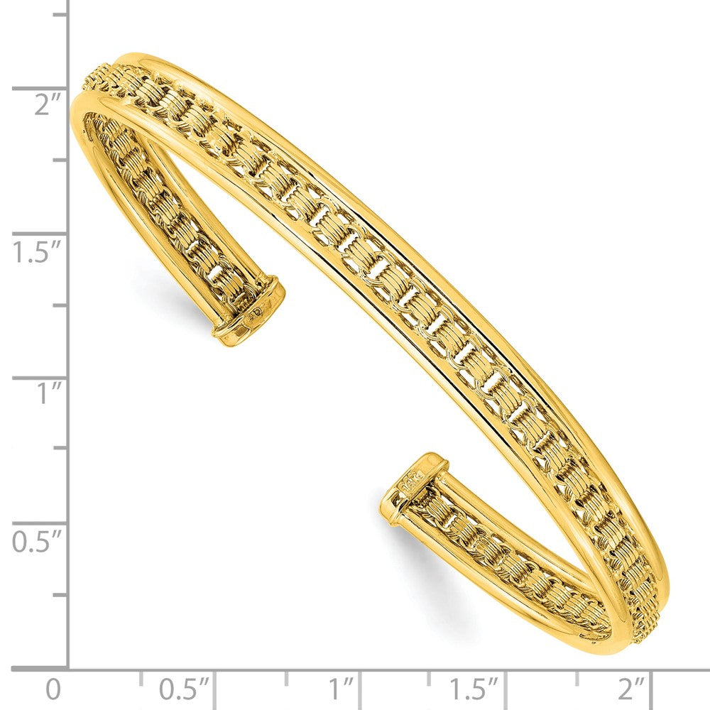 FJC Finejewelers 14 kt Yellow Gold Polished and Textured Cuff Bangle 7.25 Inches x 6.8 mm