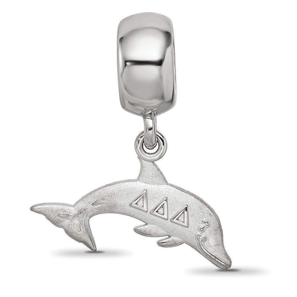 LogoArt 925 Sterling Silver Rhodium Plated Delta Delta Delta Dolphin on Bead