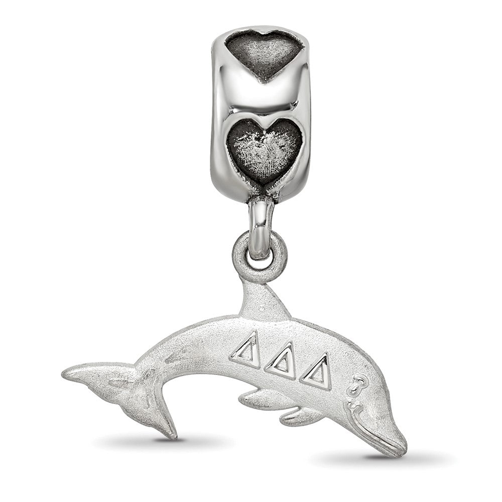 LogoArt 925 Sterling Silver Rhodium Plated Delta Delta Delta Dolphin On Heart Bead