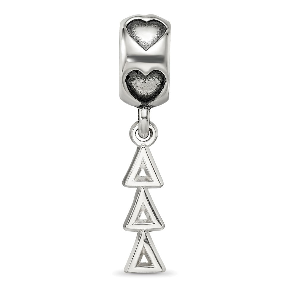 LogoArt 925 Sterling Silver Rhodium Plated  Delta Delta Delta Vertical Letters Heart Bead