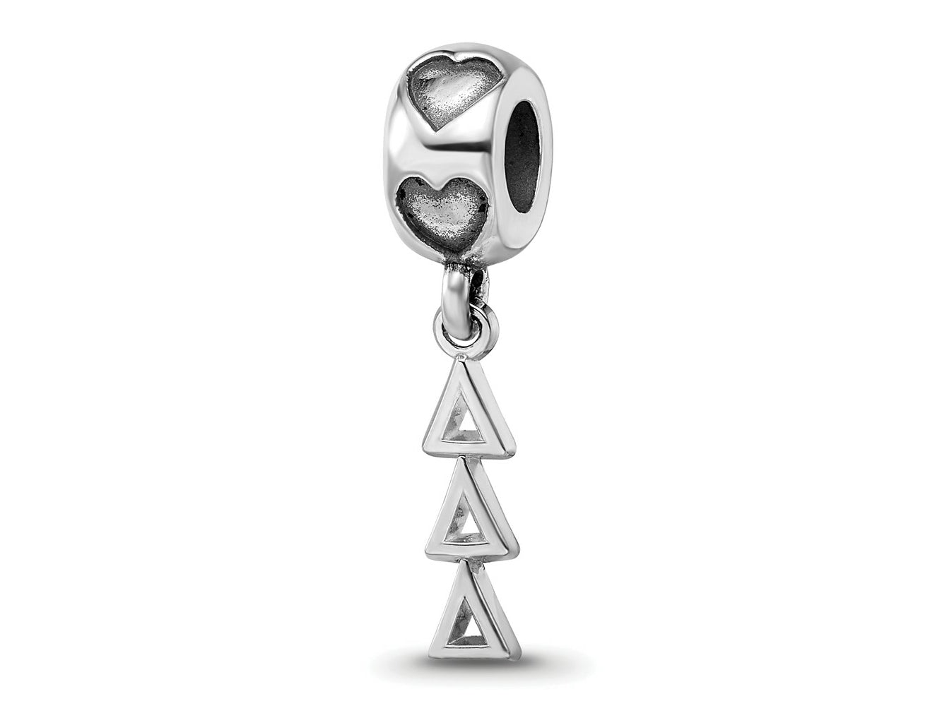 LogoArt 925 Sterling Silver Rhodium Plated  Delta Delta Delta Vertical Letters Heart Bead