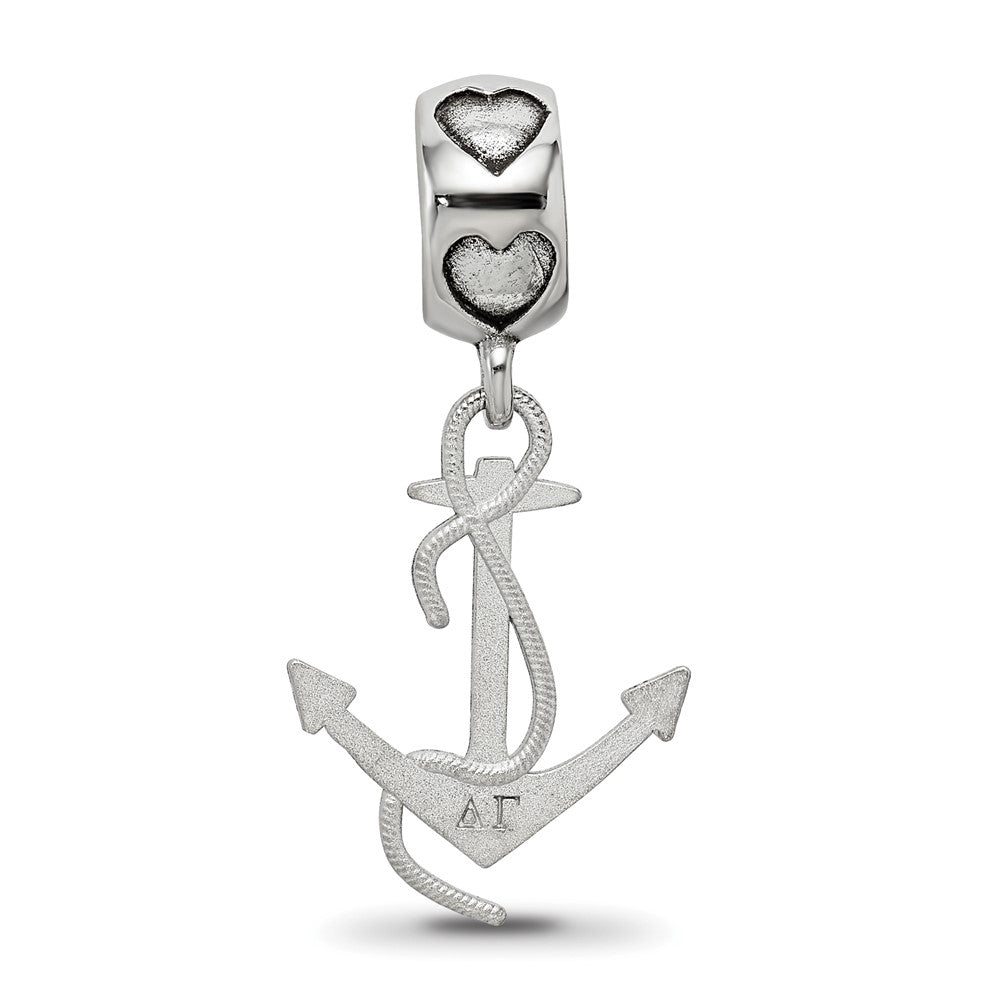 LogoArt 925 Sterling Silver Rhodium Plated Delta Gamma Anchor on Heart Bead