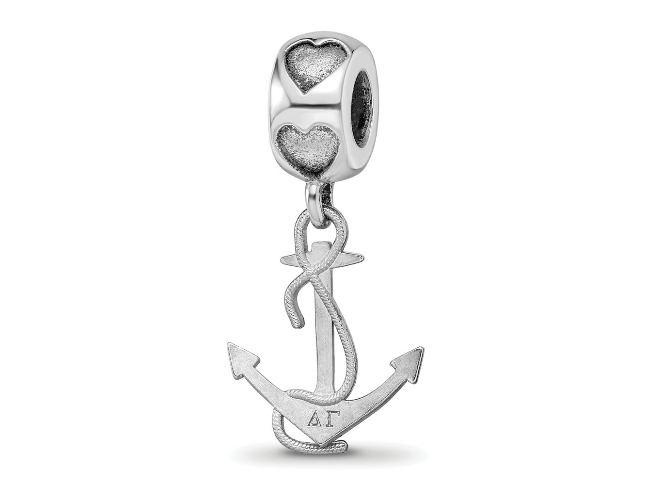 LogoArt 925 Sterling Silver Rhodium Plated Delta Gamma Anchor on Heart Bead