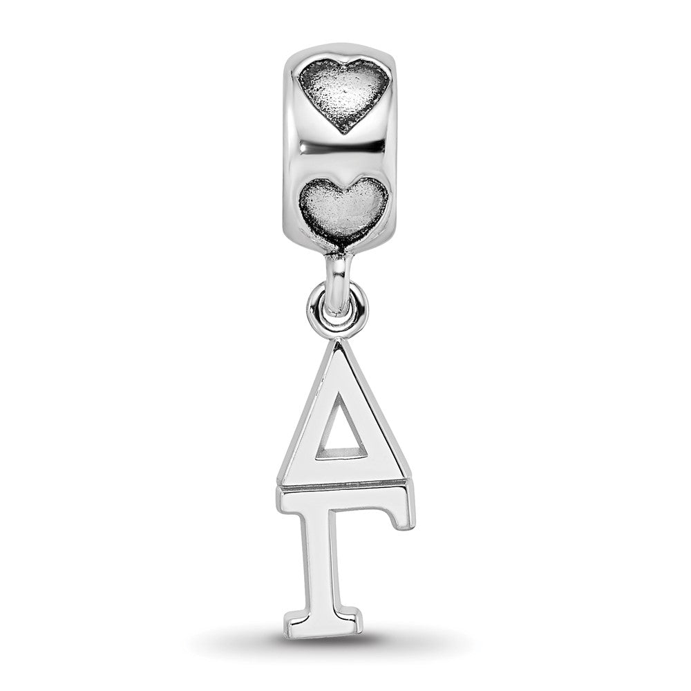 LogoArt 925 Sterling Silver Rhodium Plated Delta Gamma Vertical Letter on Heart