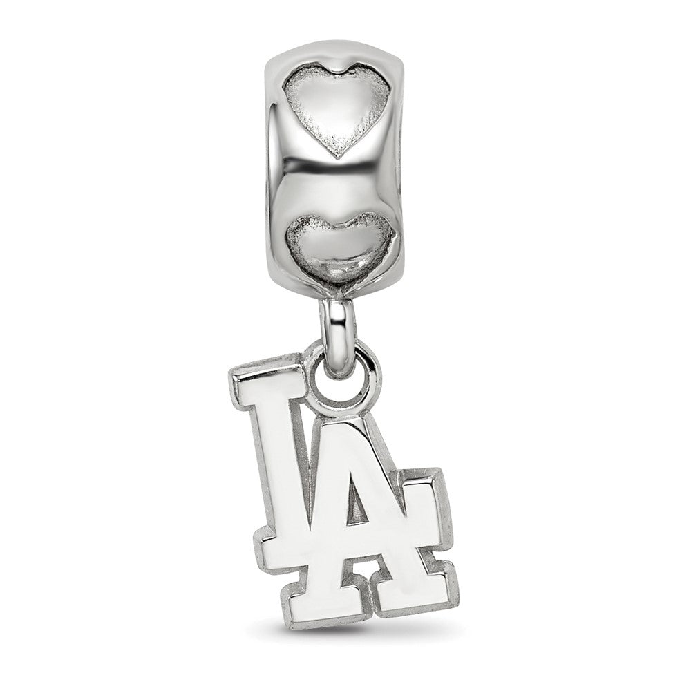 LogoArt 925 Sterling Silver Rhodium Plated Los Angeles Dodgers LA MLB on Heart Bead