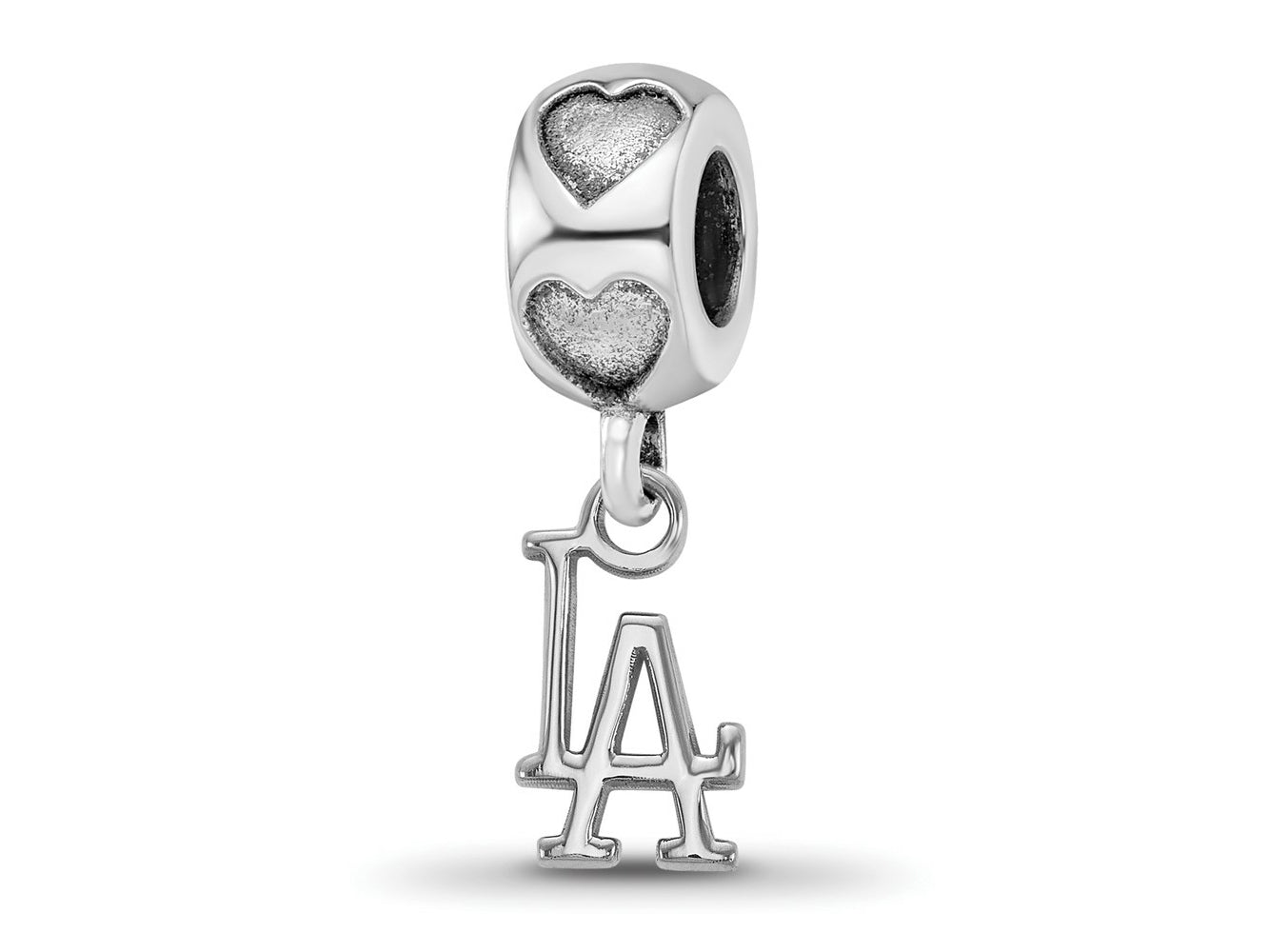 LogoArt 925 Sterling Silver Rhodium Plated Los Angeles Dodgers LA MLB on Heart Bead