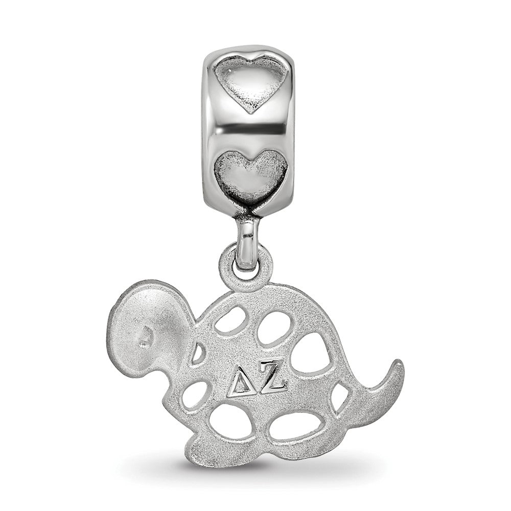 LogoArt 925 Sterling Silver Rhodium Plated Delta Zeta Turtle on Heart Bead