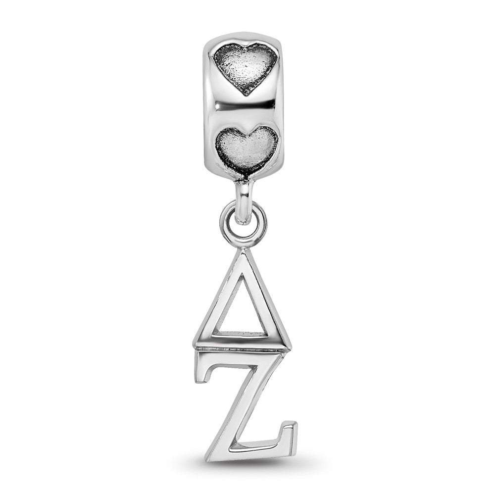 LogoArt 925 Sterling Silver Rhodium Plated Delta Zeta Vertical Letters on Heart Bead