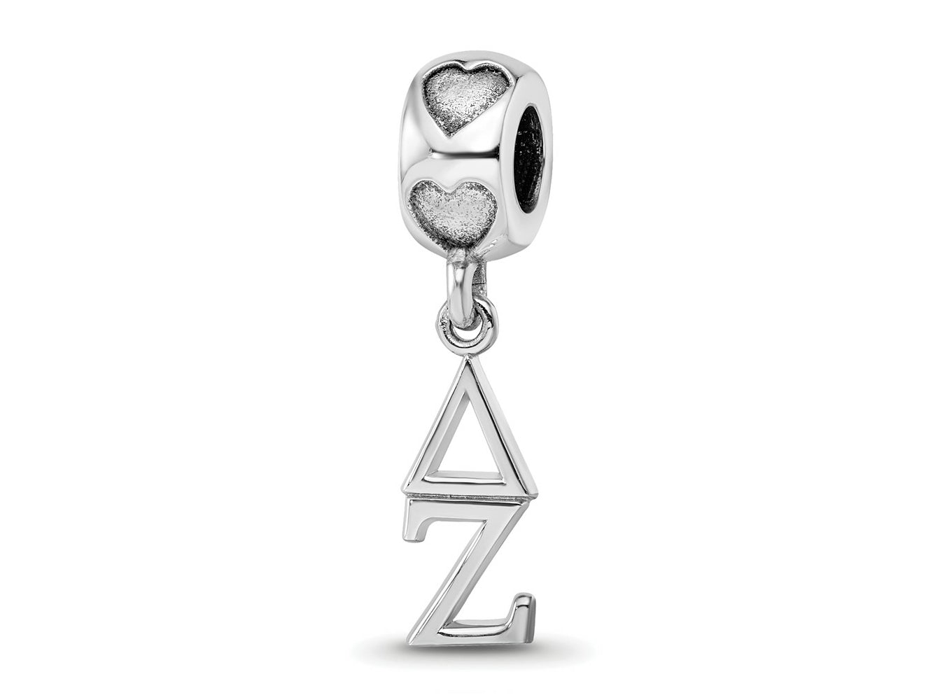 LogoArt 925 Sterling Silver Rhodium Plated Delta Zeta Vertical Letters on Heart Bead