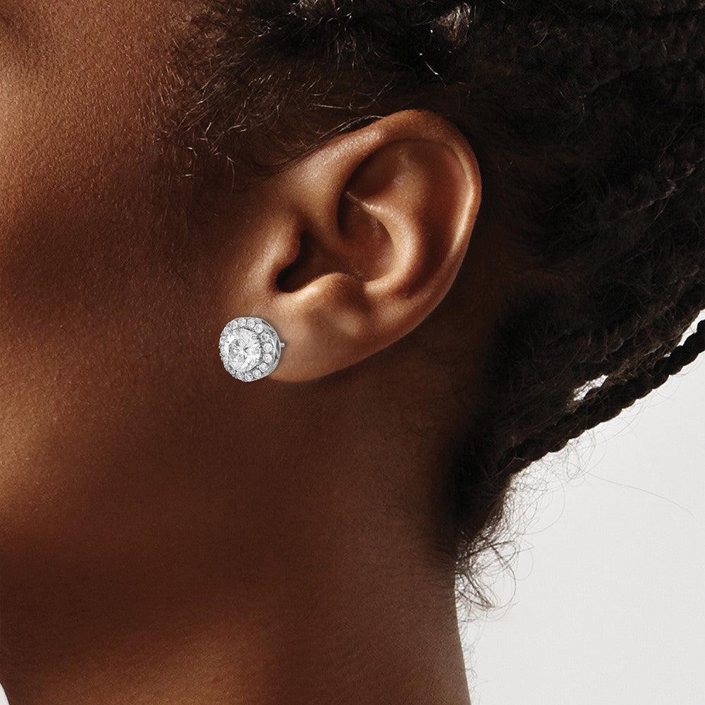 FJC Finejewelers 14 kt White Gold Button Round Halo G H I True Light Moissanite Earrings 11 x 11 mm
