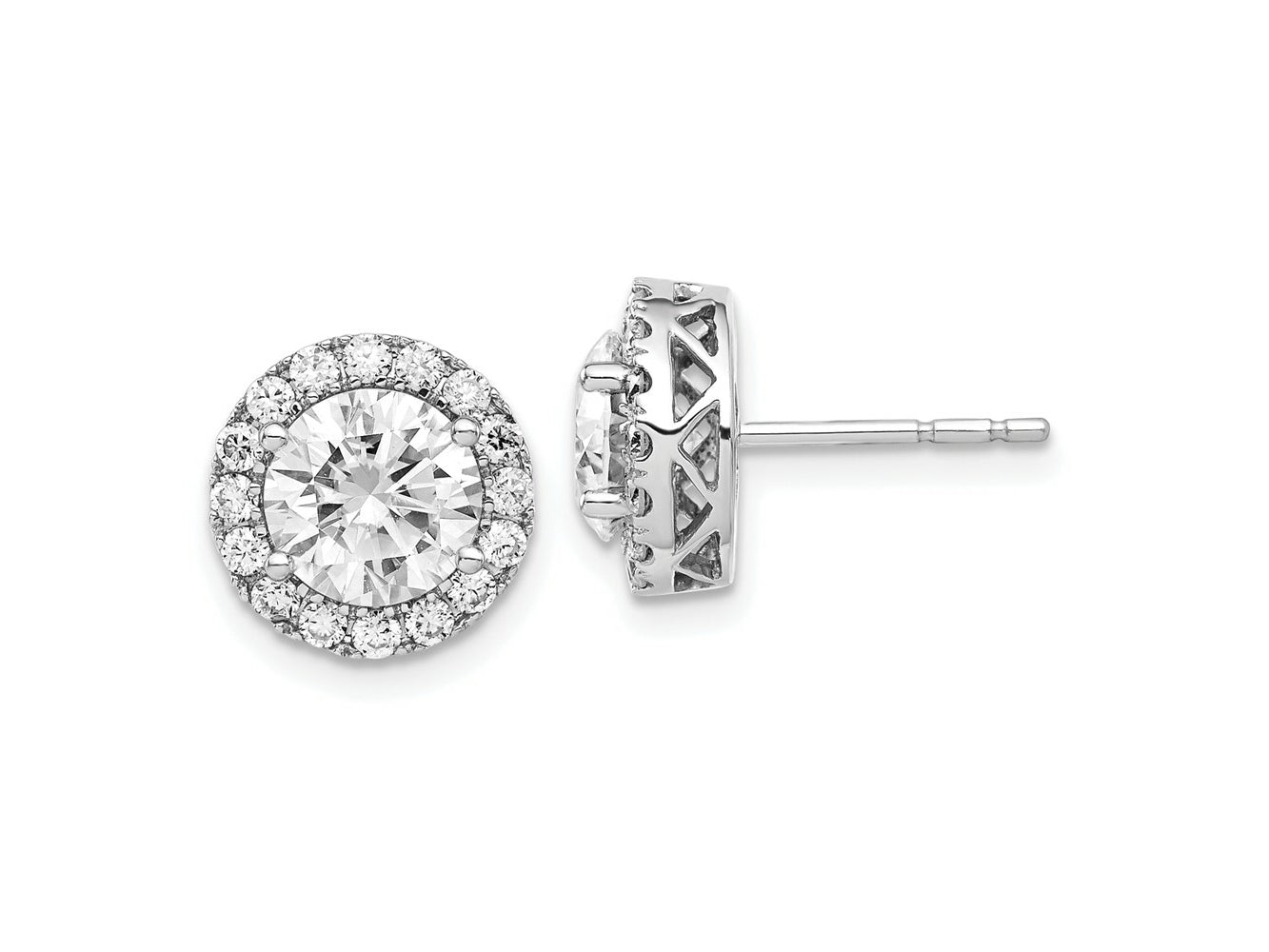 FJC Finejewelers 14 kt White Gold Button Round Halo G H I True Light Moissanite Earrings 11 x 11 mm