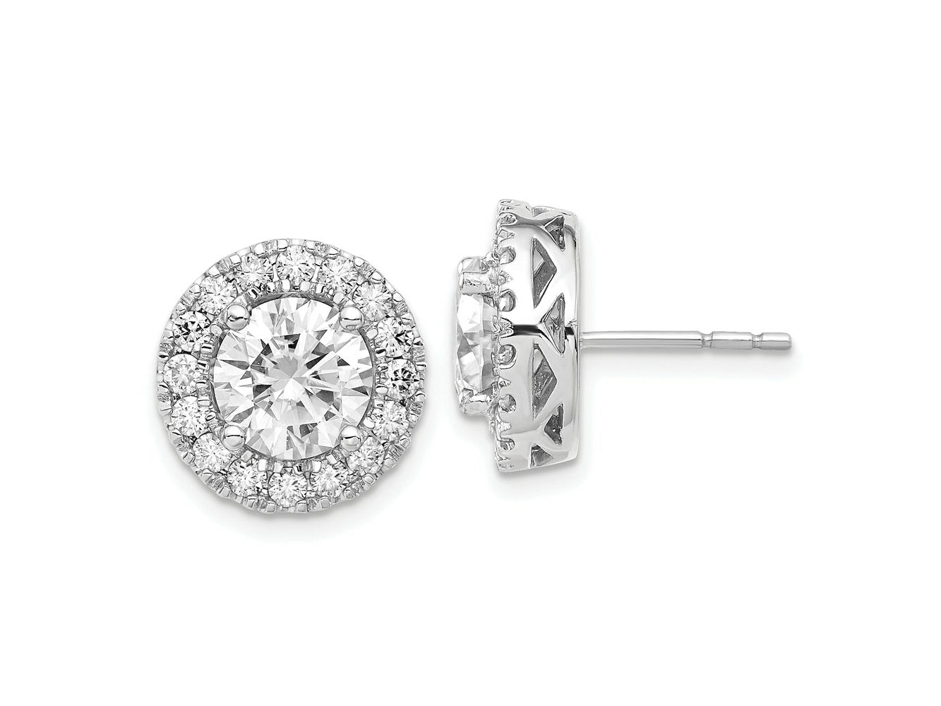 FJC Finejewelers 14 kt White Gold Button Round Halo G H I True Light Moissanite Earrings 13 x 13 mm
