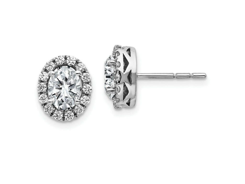FJC Finejewelers 14 kt White Gold Button Oval Halo G H I True Light Moissanite Earrings 10 x 8 mm