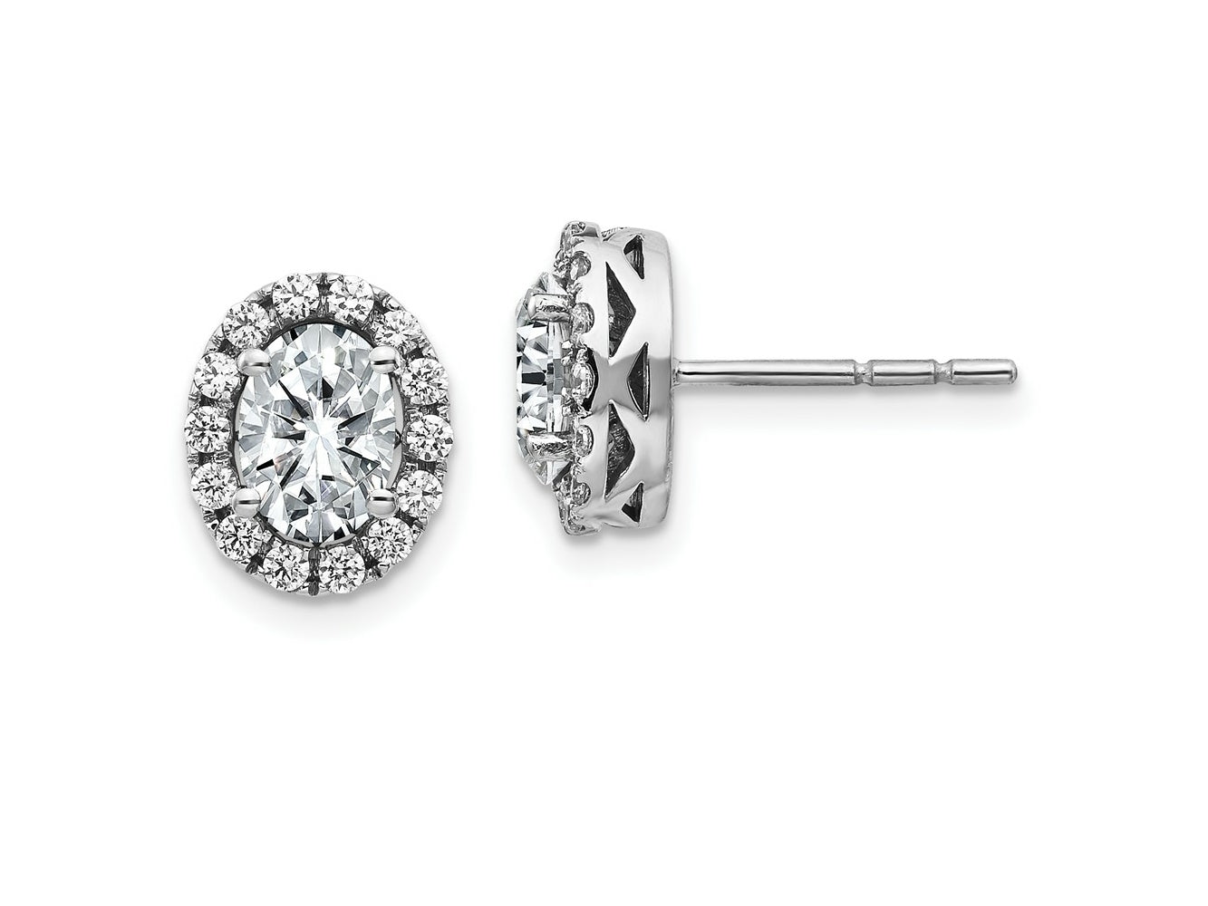 FJC Finejewelers 14 kt White Gold Button Oval Halo G H I True Light Moissanite Earrings 10 x 8 mm