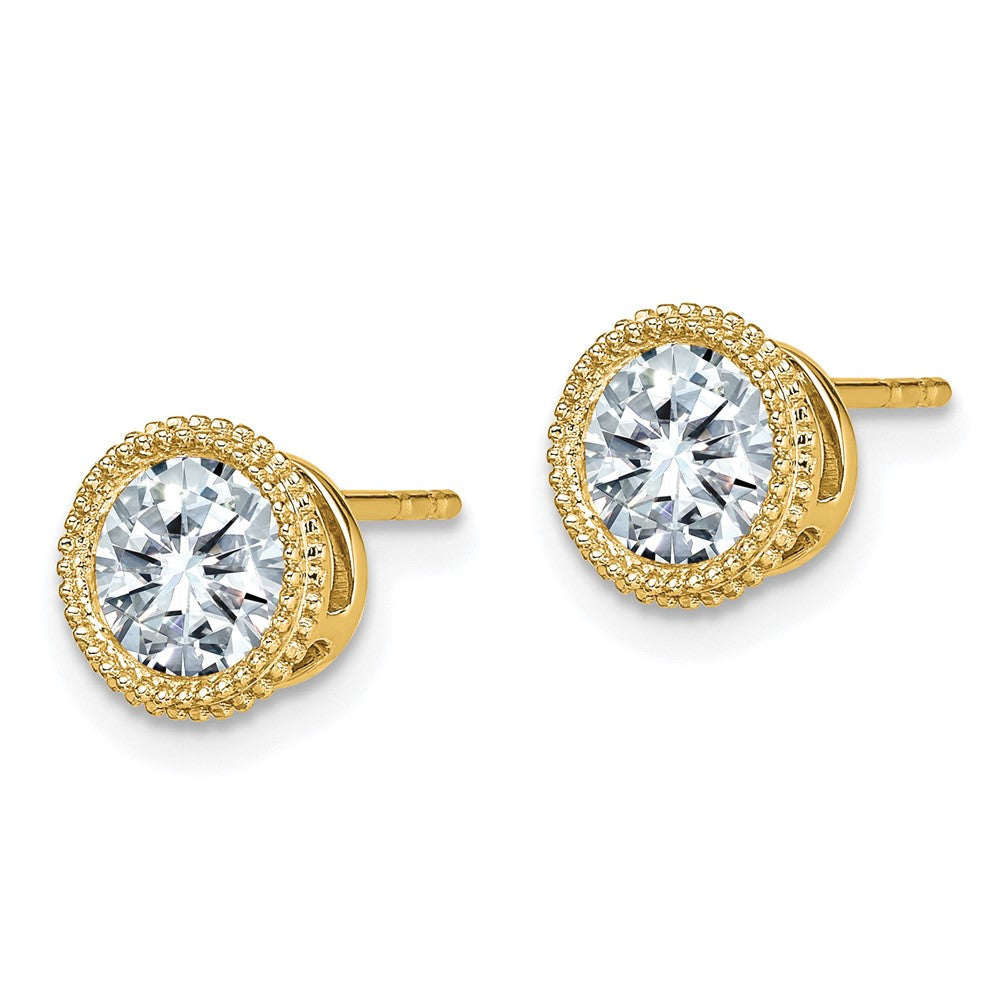 FJC Finejewelers 14 kt Yellow Gold Stud Round Beaded Bezel G H I True Light Moissanite Earrings 7 x 7 mm