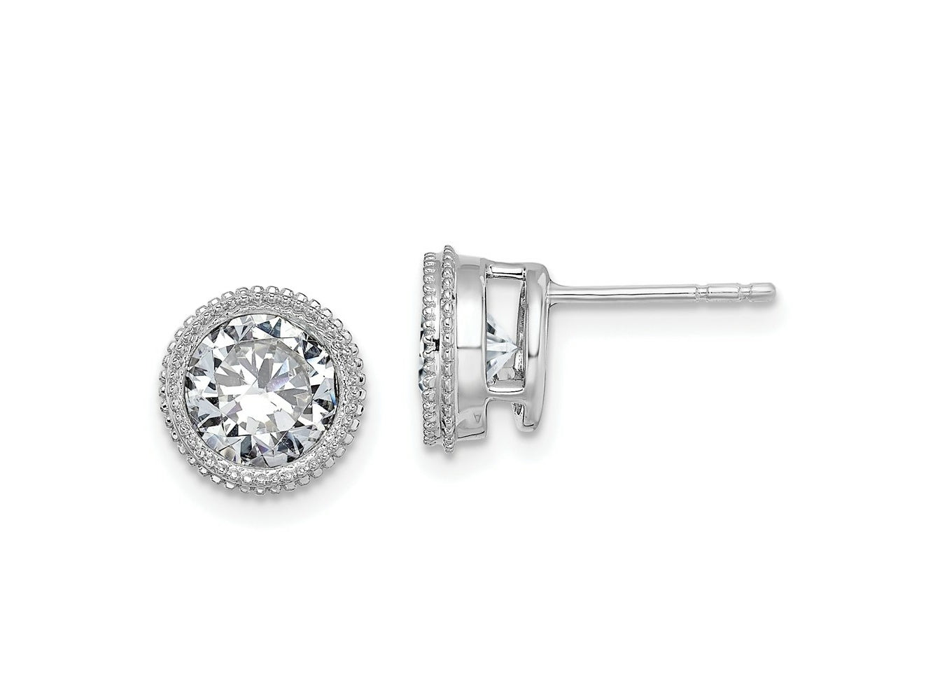 FJC Finejewelers 14 kt White Gold Stud Round Beaded Bezel G H I True Light Moissanite Earrings 8 x 8 mm