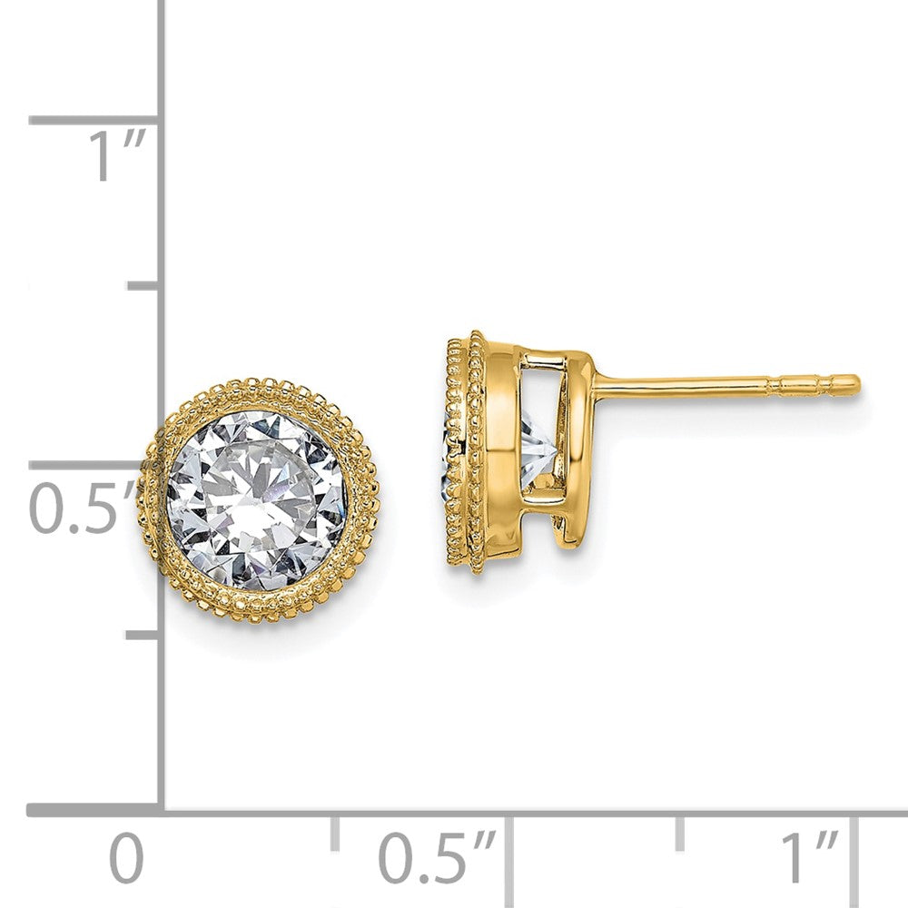 FJC Finejewelers 14 kt Yellow Gold Stud Round Beaded Bezel G H I True Light Moissanite Earrings 8 x 8 mm