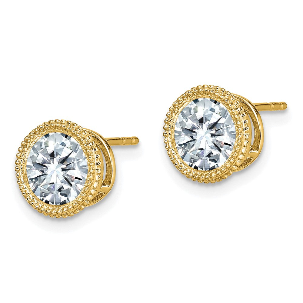 FJC Finejewelers 14 kt Yellow Gold Stud Round Beaded Bezel G H I True Light Moissanite Earrings 8 x 8 mm