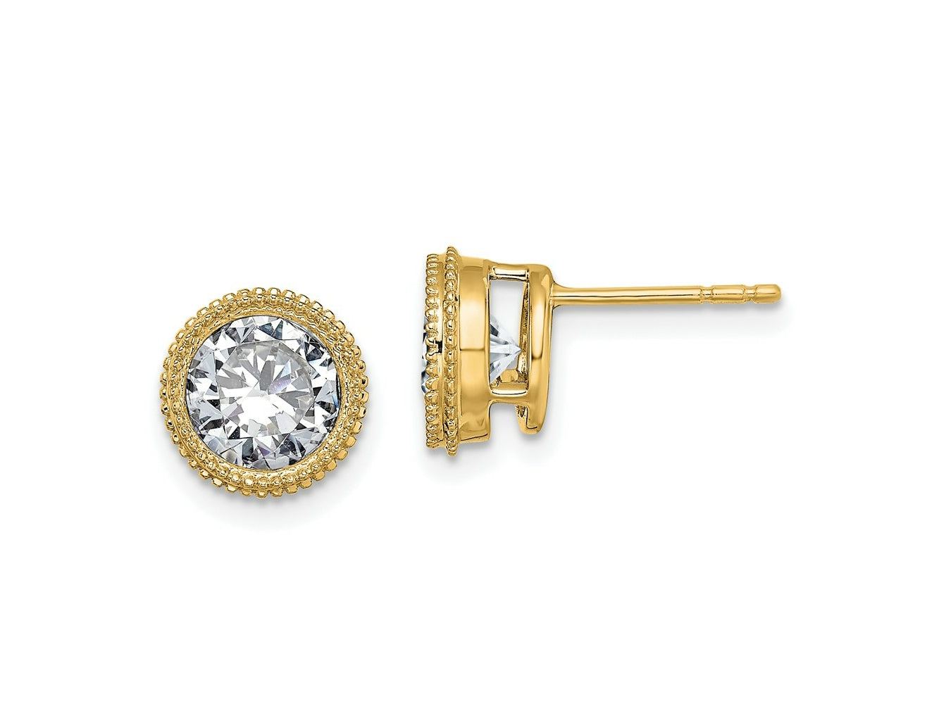 FJC Finejewelers 14 kt Yellow Gold Stud Round Beaded Bezel G H I True Light Moissanite Earrings 8 x 8 mm