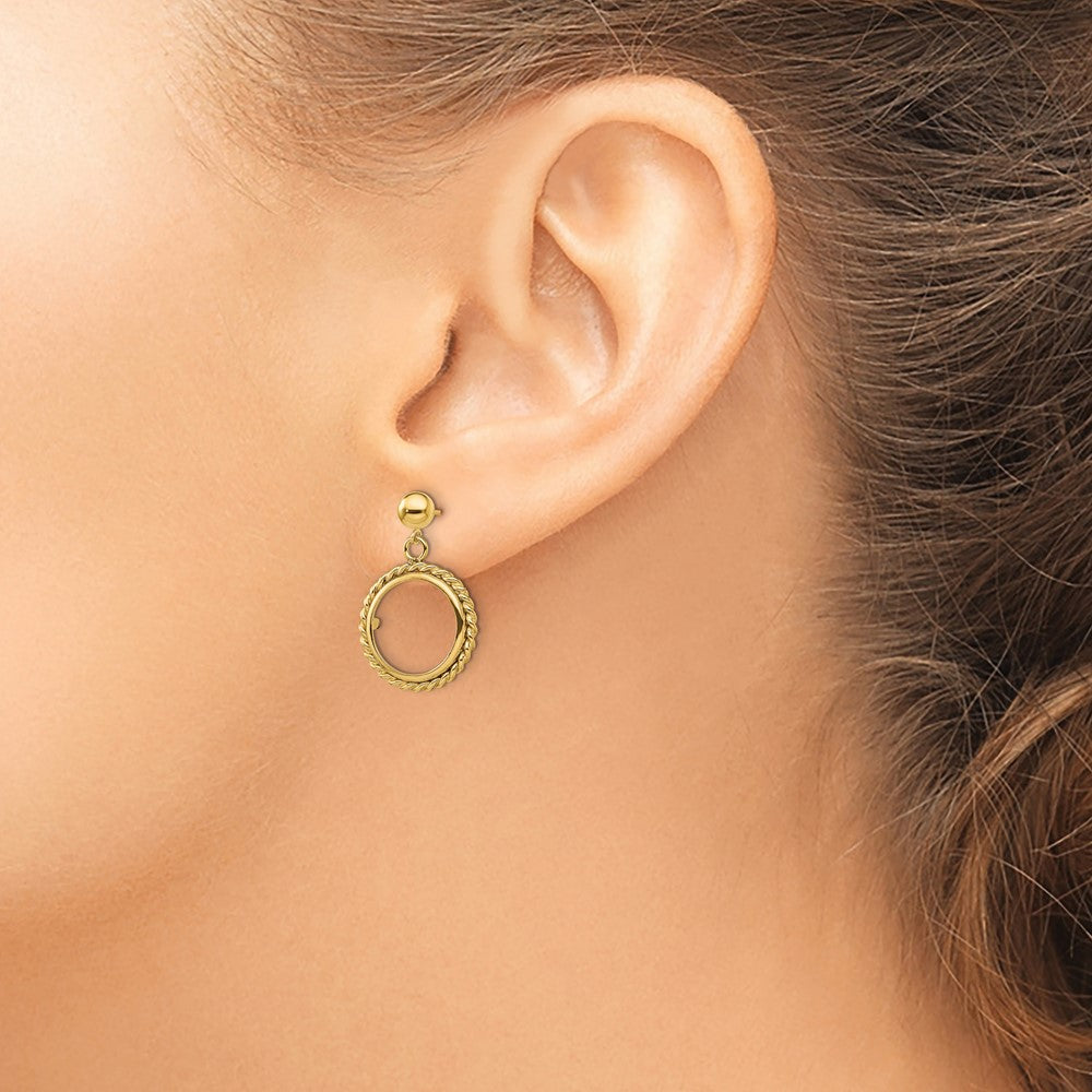 FJC Finejewelers 14 kt Yellow Gold Twisted Wire 13mm Prong Coin Bezel Post Dangle Earrings