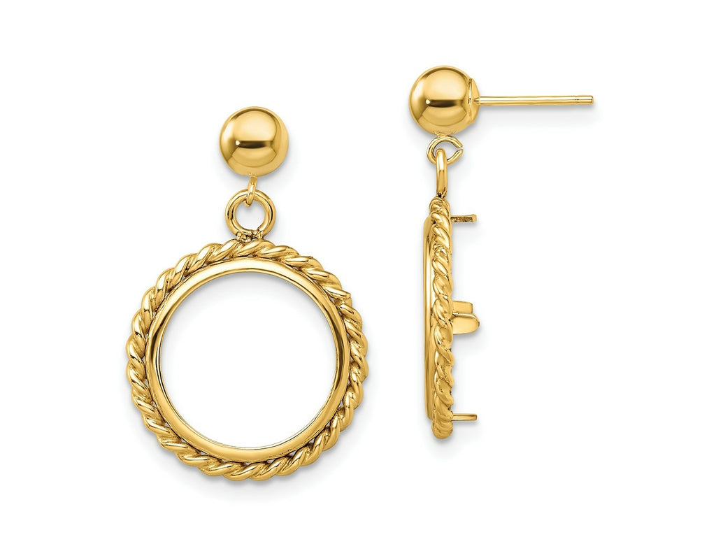 FJC Finejewelers 14 kt Yellow Gold Twisted Wire 13mm Prong Coin Bezel Post Dangle Earrings