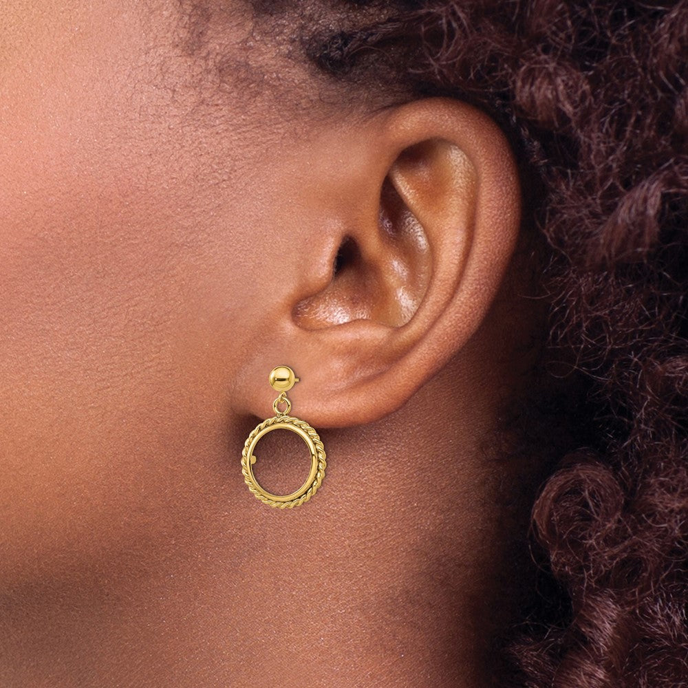 FJC Finejewelers 14 kt Yellow Gold Twisted Wire 14mm Prong Coin Bezel Post Dangle Earrings