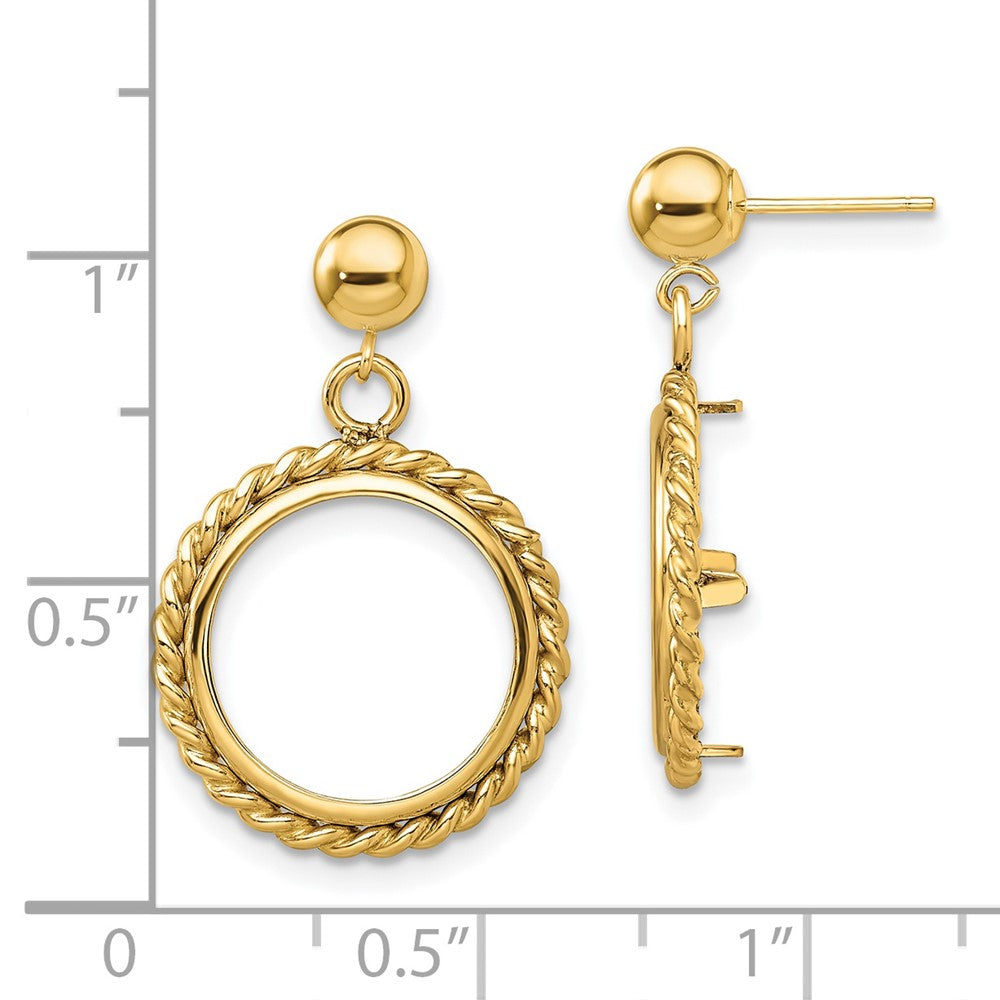 FJC Finejewelers 14 kt Yellow Gold Twisted Wire 14mm Prong Coin Bezel Post Dangle Earrings