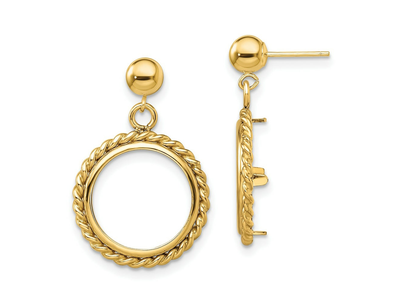 FJC Finejewelers 14 kt Yellow Gold Twisted Wire 14mm Prong Coin Bezel Post Dangle Earrings