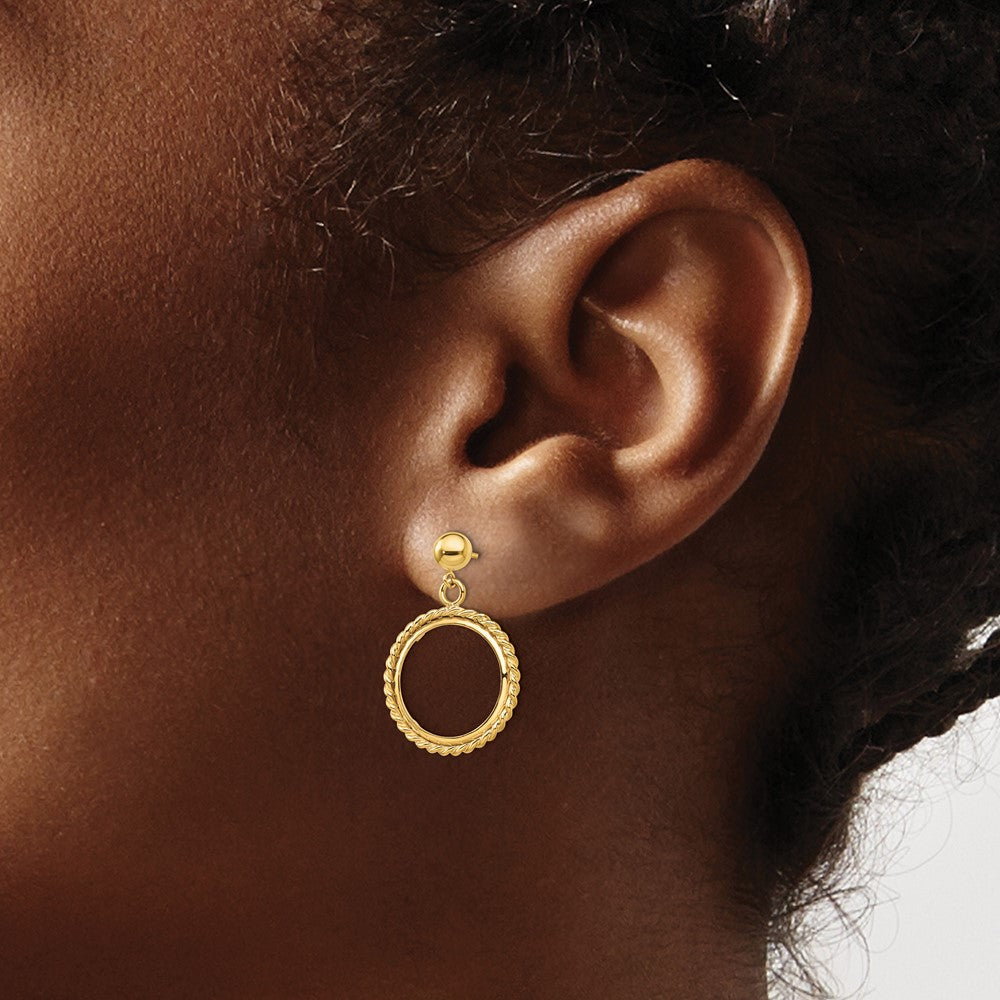 FJC Finejewelers 14 kt Yellow Gold Twisted Wire 15mm Prong Coin Bezel Post Dangle Earrings