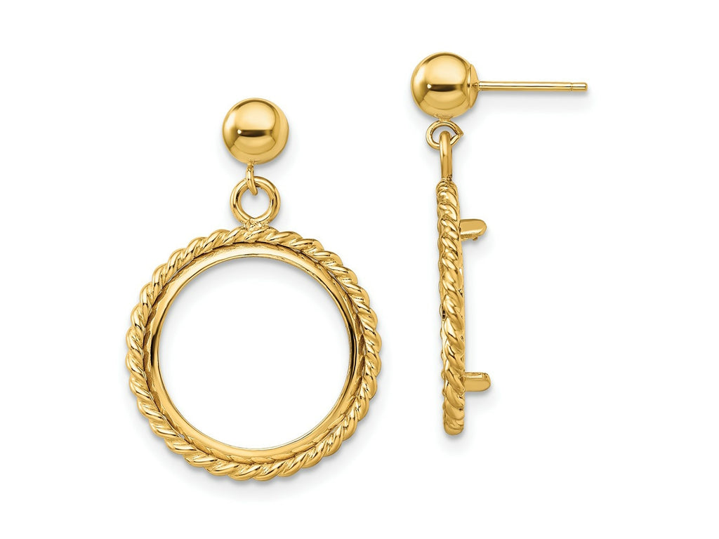 FJC Finejewelers 14 kt Yellow Gold Twisted Wire 15mm Prong Coin Bezel Post Dangle Earrings